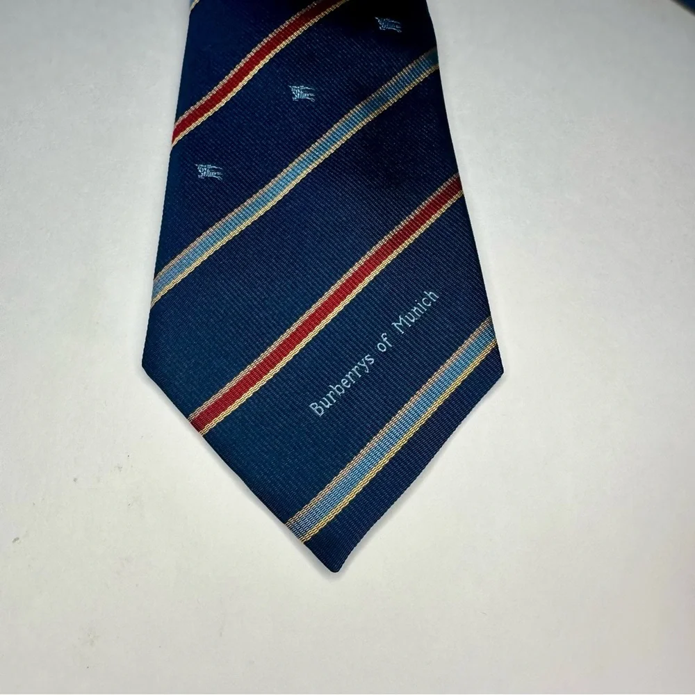 Rare Vintage Burberry of Munich Classic Blue Silk Tie 3”